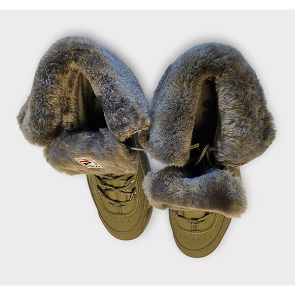 FILA Disruptor Comfy Shearling Boot Olive Green Leather Fur 9.5 Mens - Picture 4 of 16